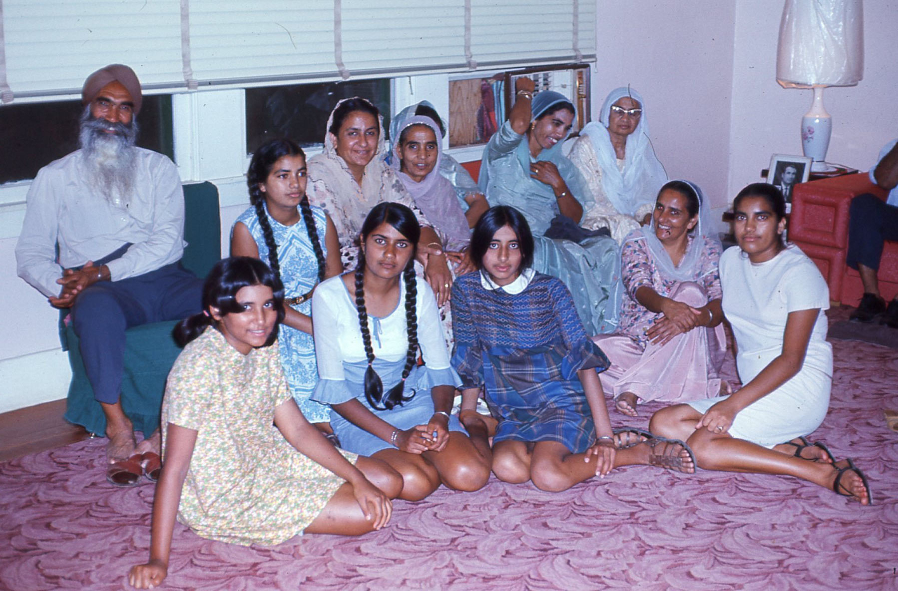 Extended Punjabi family at home in Yuba City, 1967