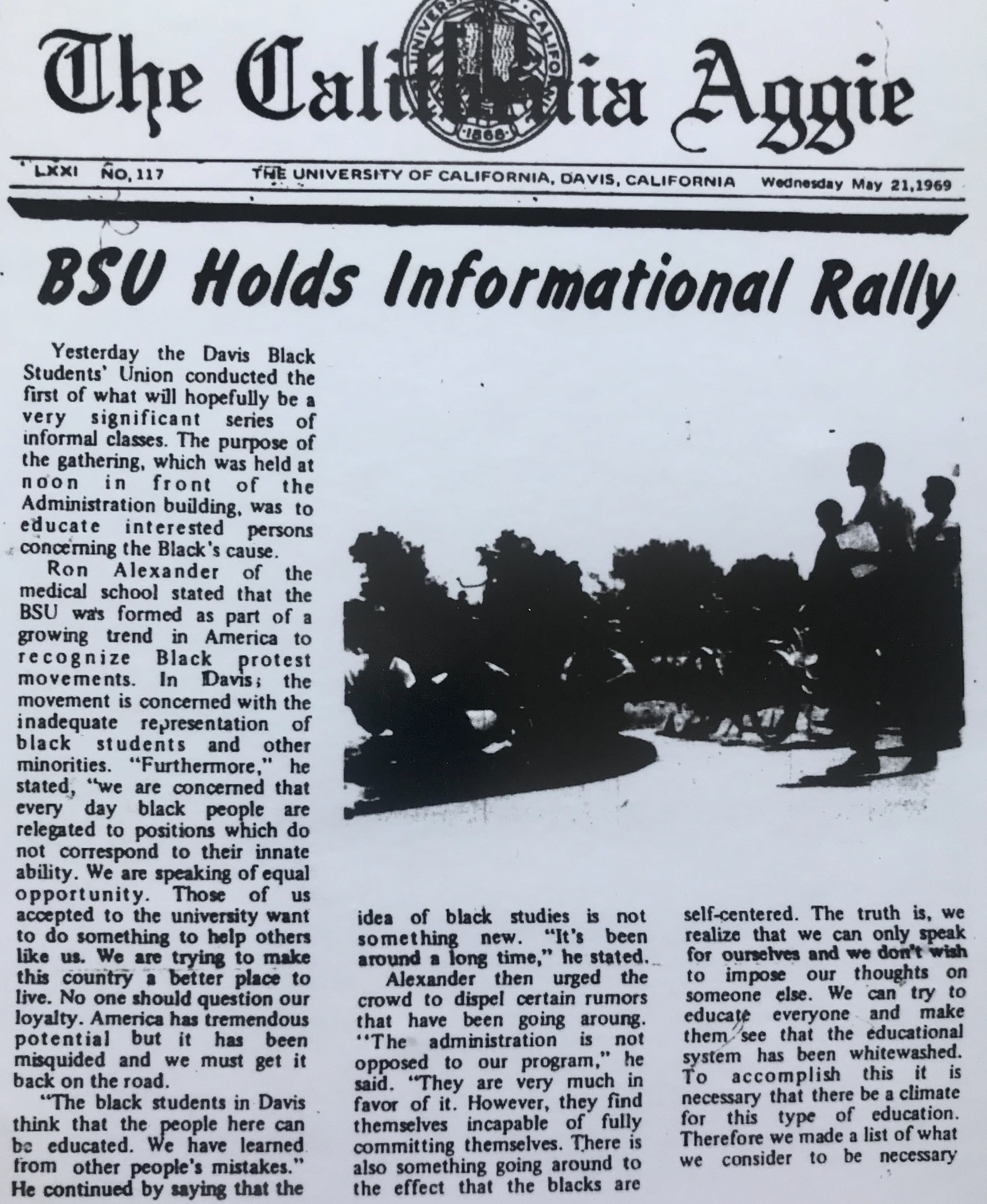 newspaper story of black student union founding at UC Davis