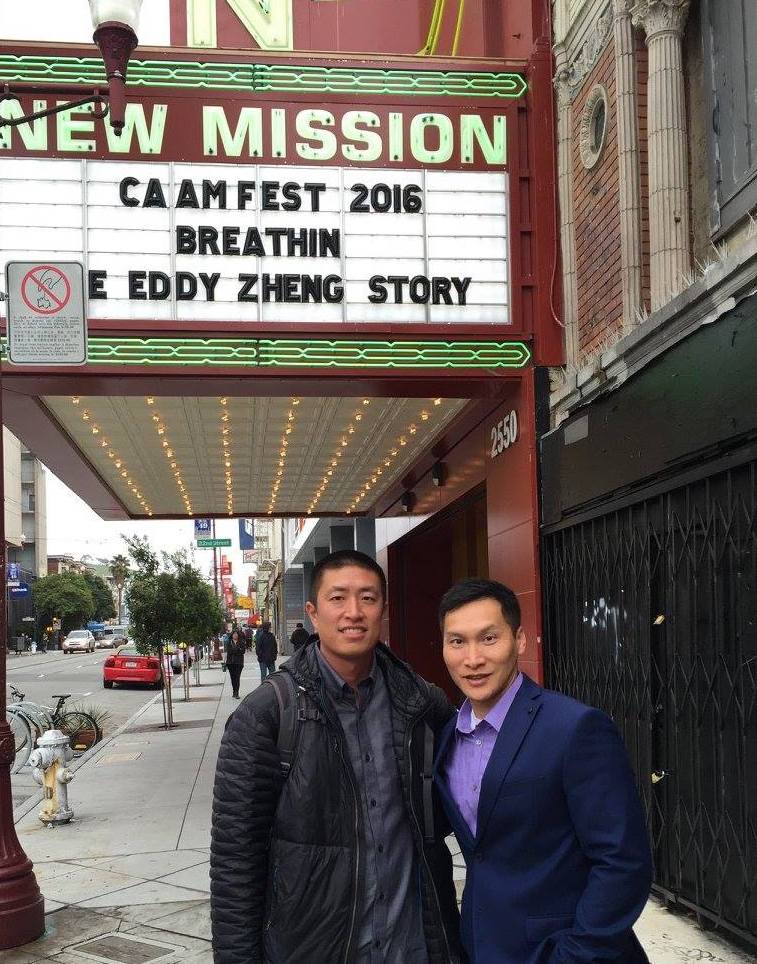 Ben Wang and Eddy Zheng outside movie theatre.
