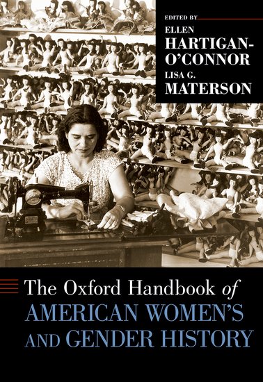 book cover with historic photo of woman sewing in a doll factory