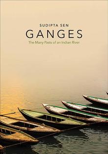 book cover with photo of line of empty boats on the Ganges