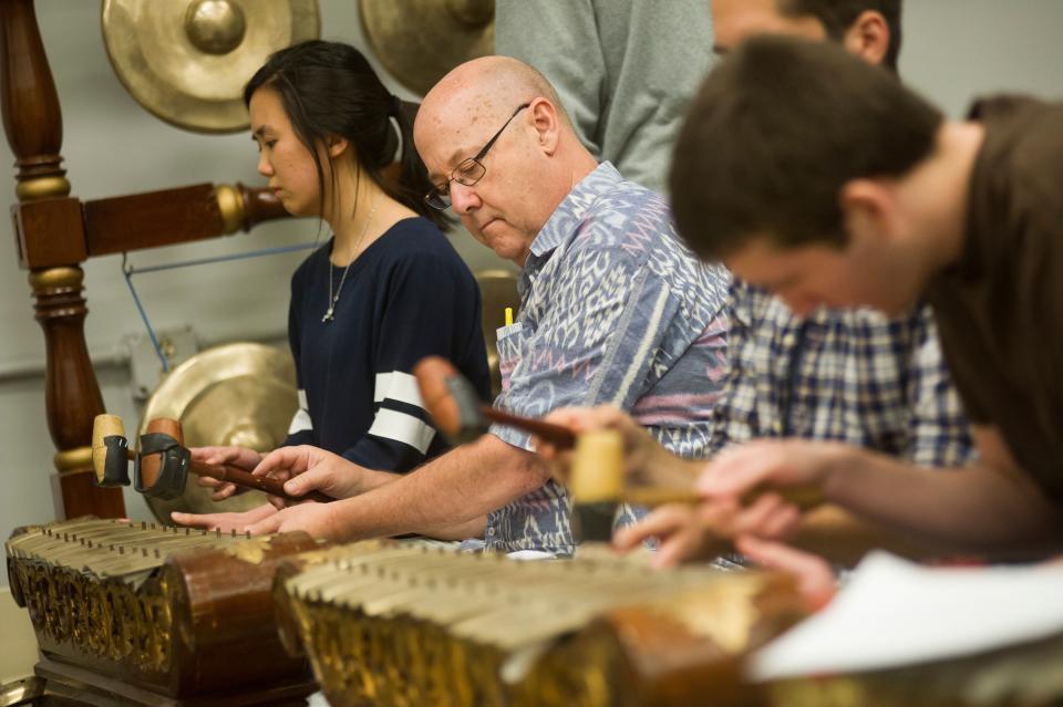 Henry Spiller, music professor, performing with the UC Davis gamelan