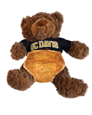 Photo of teddy bear wearing diaper made from kombucha byproduct