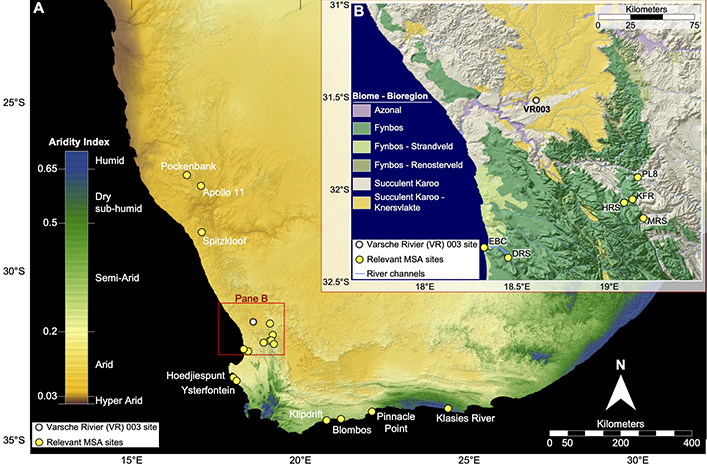 Map showing the archaeological site location in southern Africa.