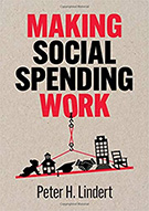 book cover with title Making Social Spending Work in red and black and illustration with icons for baby, education, business and aging on a scale.