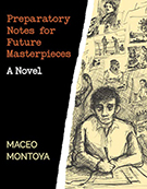 Cover of book by associate professor Maceo Montyona with a drawing of a man writing 