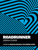 book cover of Roadrunner in black and white with diagonal and and stylized heart shapes. 