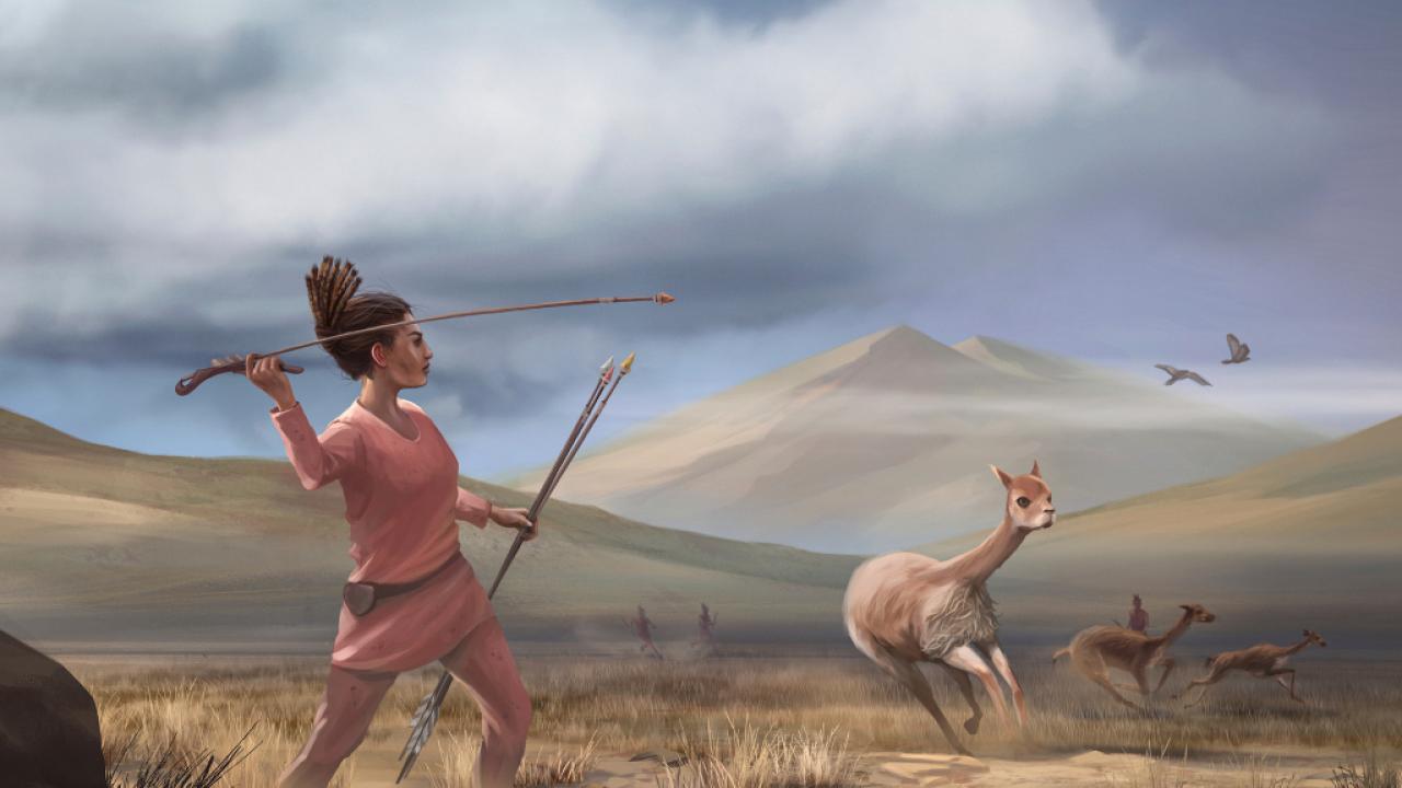 Illustration of female hunter depicting hunters who may have appeared in the Andes 9,000 years ago. 