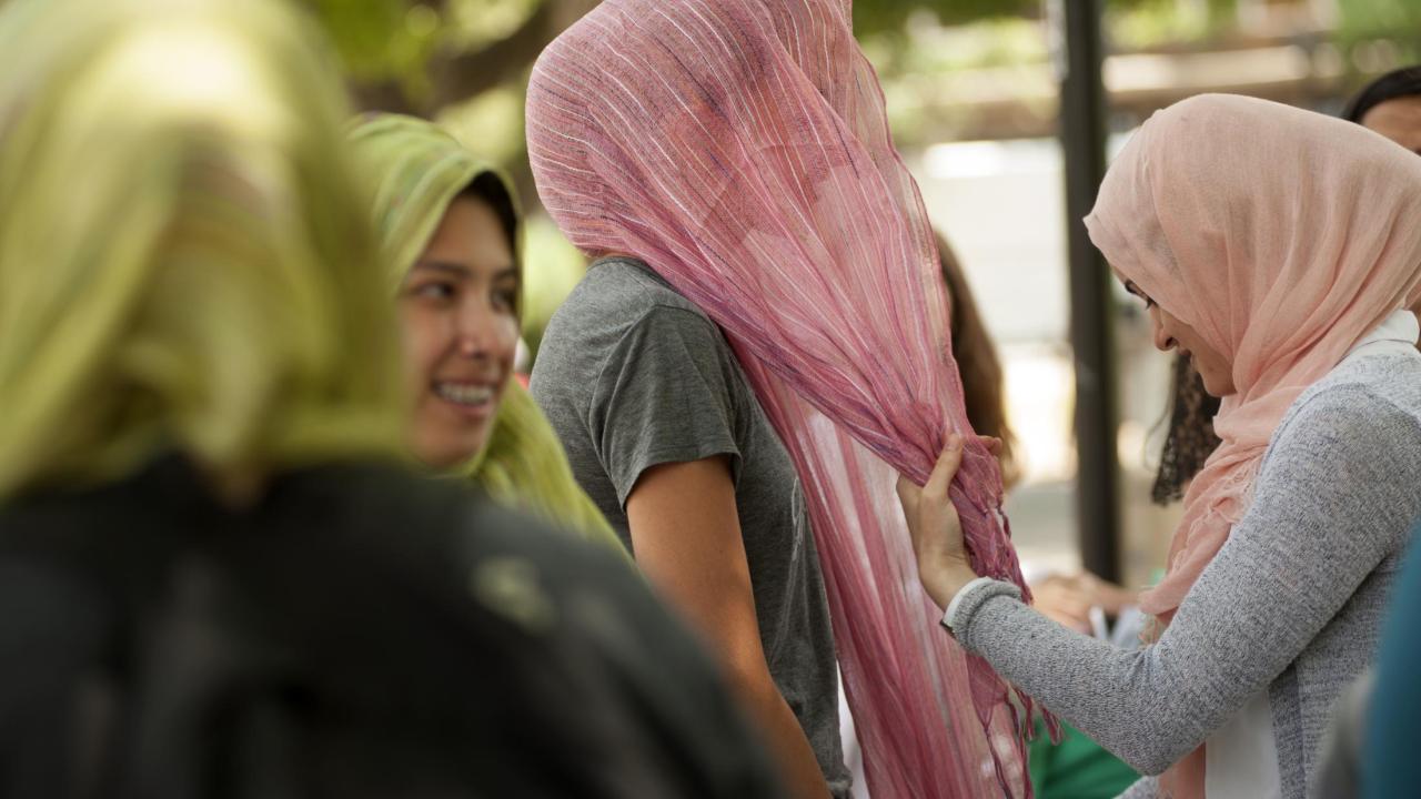 Photo: women on the UC Davis Quad