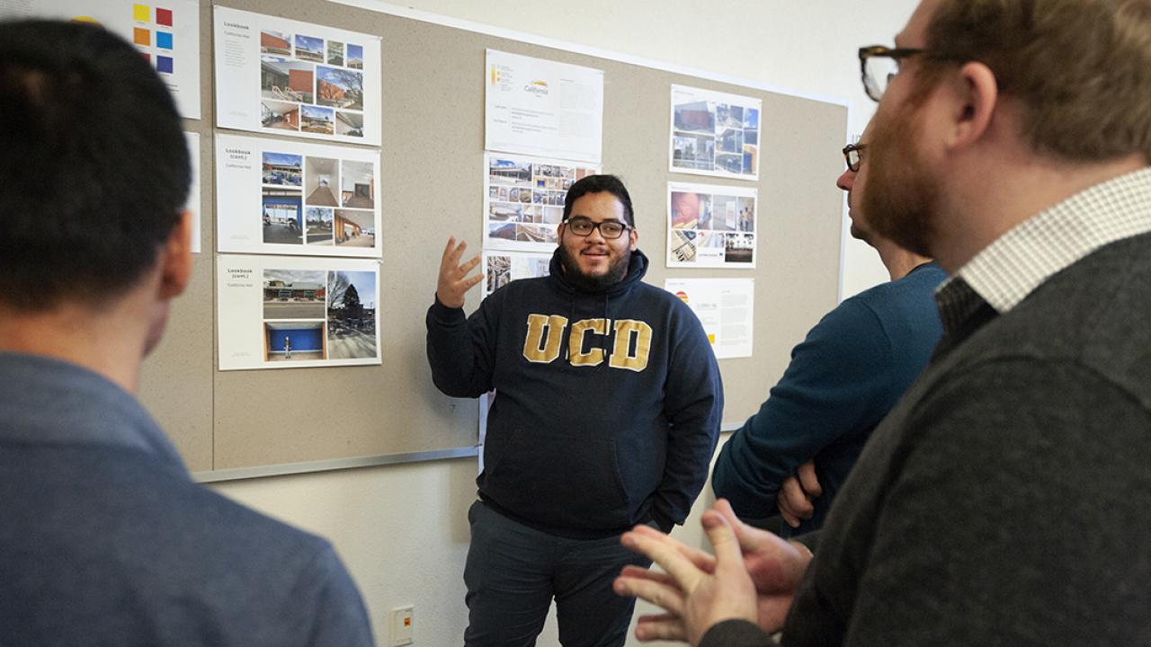Design major at UC Davis explains a project.