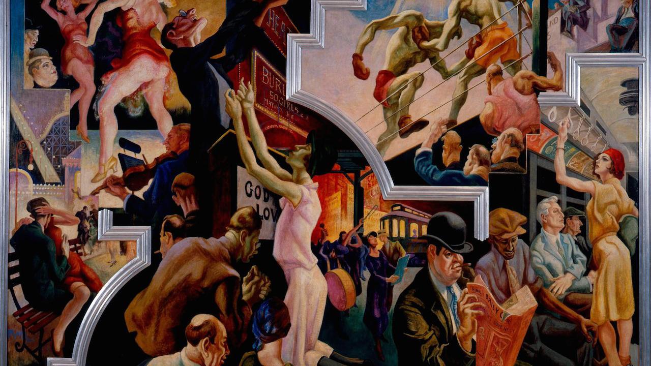 The America Today mural was painted in 1930-1931 by artist Thomas Hart Benton. America Today mural panel