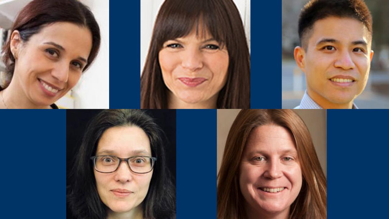 Portrait photos of five faculty named UC Davis Chancellor's Fellow