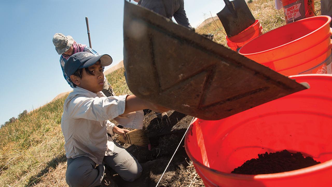 Photo: students digging