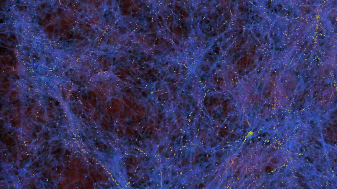 A simulation of the large-scale structure of the universe.