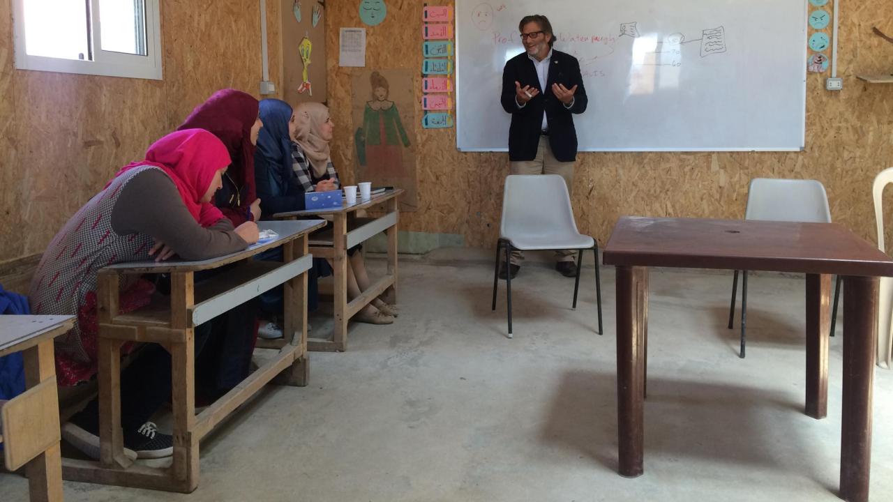 David Keith Watenpaugh discussing the Article 26 Backpack™ with Syrian refugees in Lebanon, May 2017. Keith: David Keith Watenpaugh discussing the Article 26 Backpack