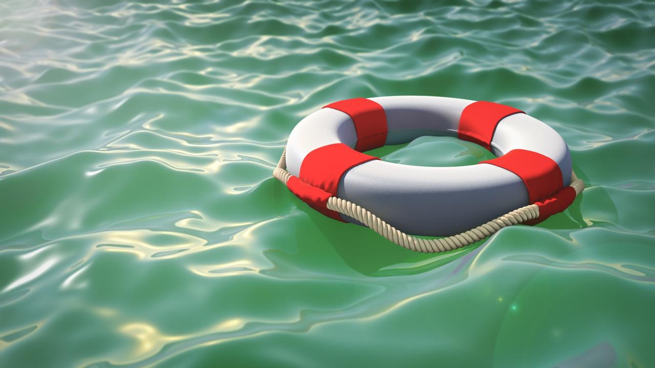 Photo of a lifesaving ring floating on water