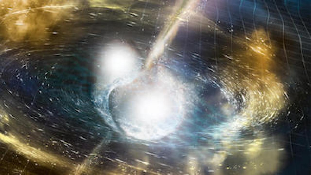 An illustration of a neutron star merger.