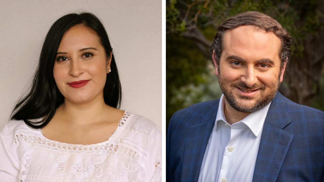 Side by side portrait photos of UC Davis alumni and ACLS Emerging Fellows Maria G. Gutierrez and Loren Michael Mortimer