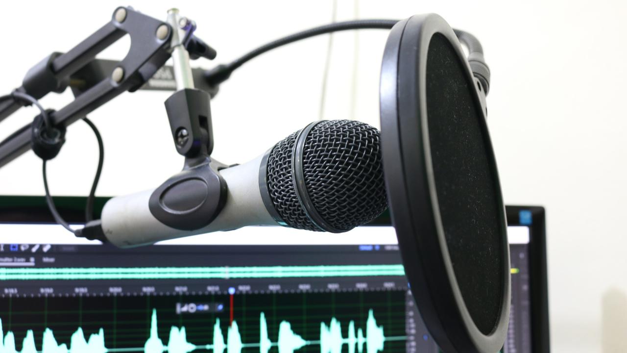 Photo of microphone and computer