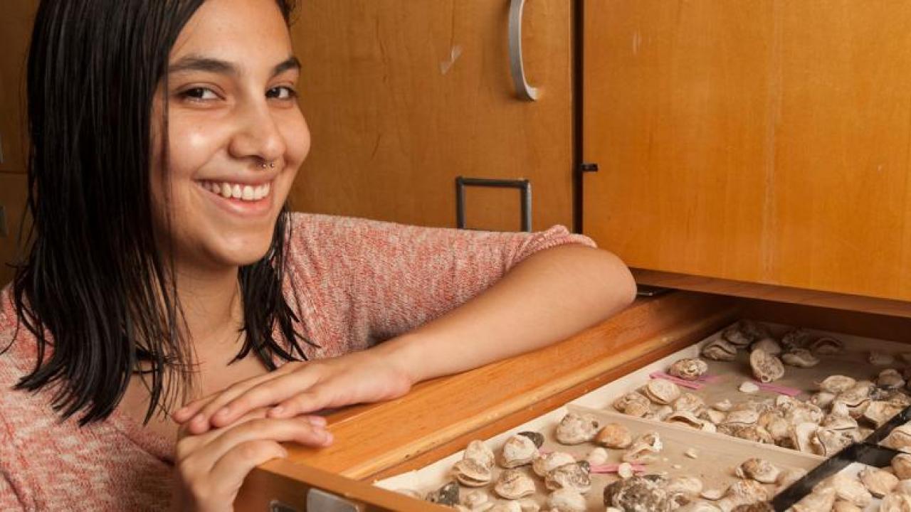 For her doctorate at UC Davis, Natalia Lopez Carranza is studying modern and fossilized brachiopods to understand their relationships, biology and evolution. Gregory Urquiaga/UC Davis photo Natalia Lopez Carranza