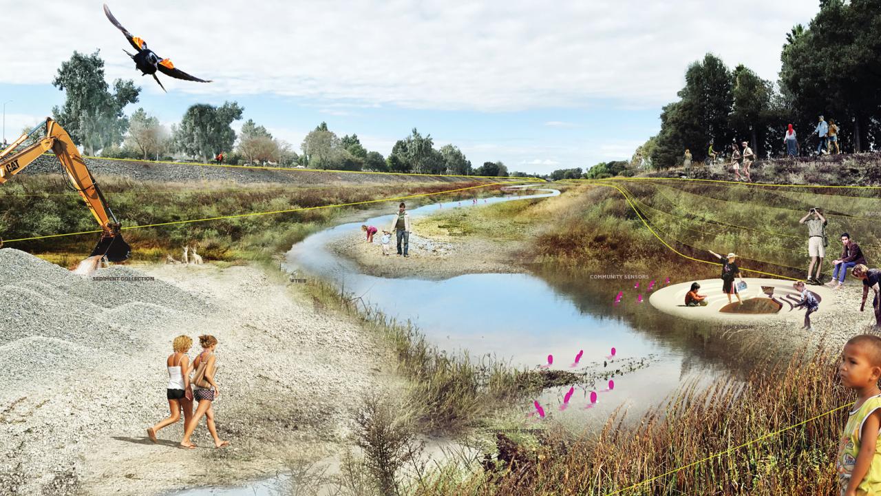 Rendering of what Alameda Creek might look like after Public Sediment project by UC Davis designers