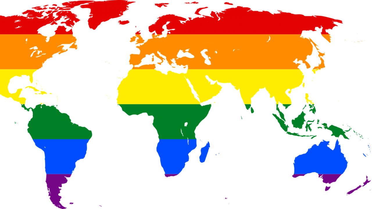 Illustration: world map in rainbow colors