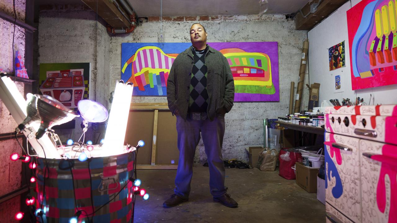 Tavarus Blackmon in his studio at Headlands Center