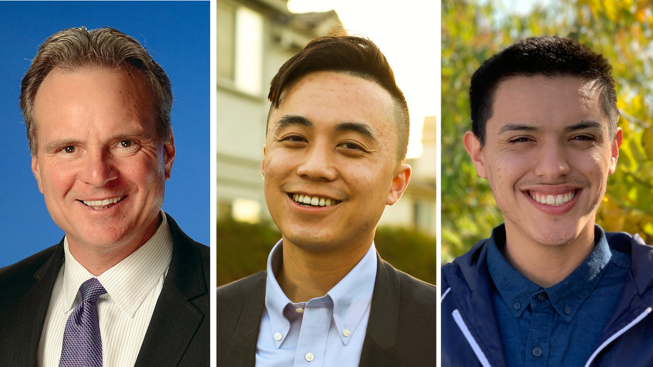 Side by side portrait photos of three Aggies elected in 2020 to public office in California