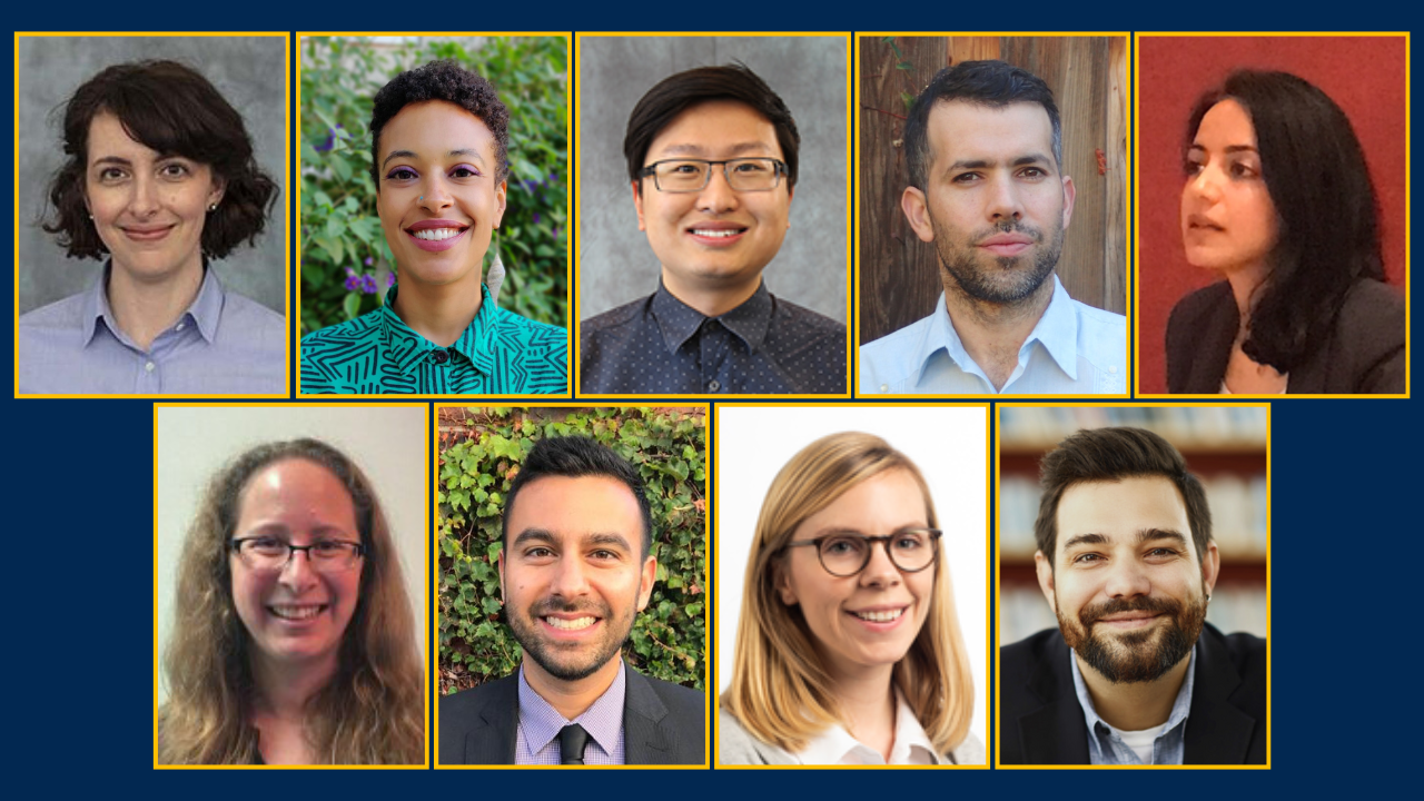 Portrait photos of nine assistant professors — five women and four men.