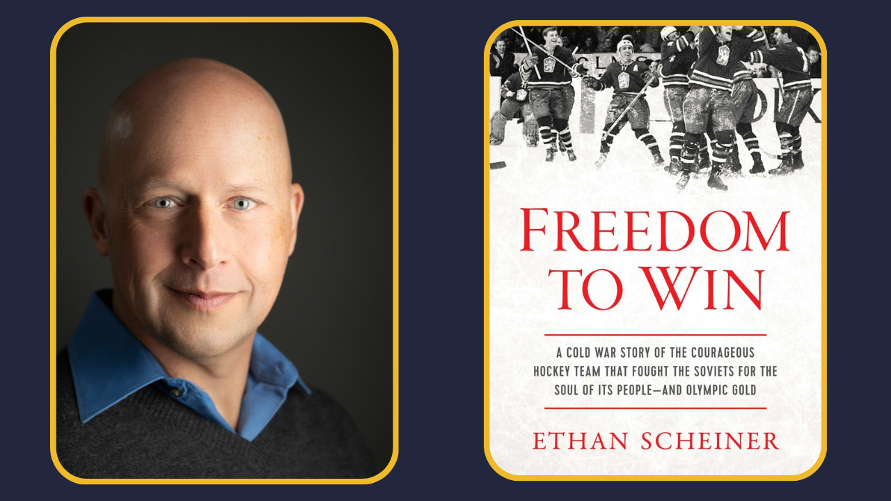 Ethan Scheiner and his book cover "Freedom to Win"