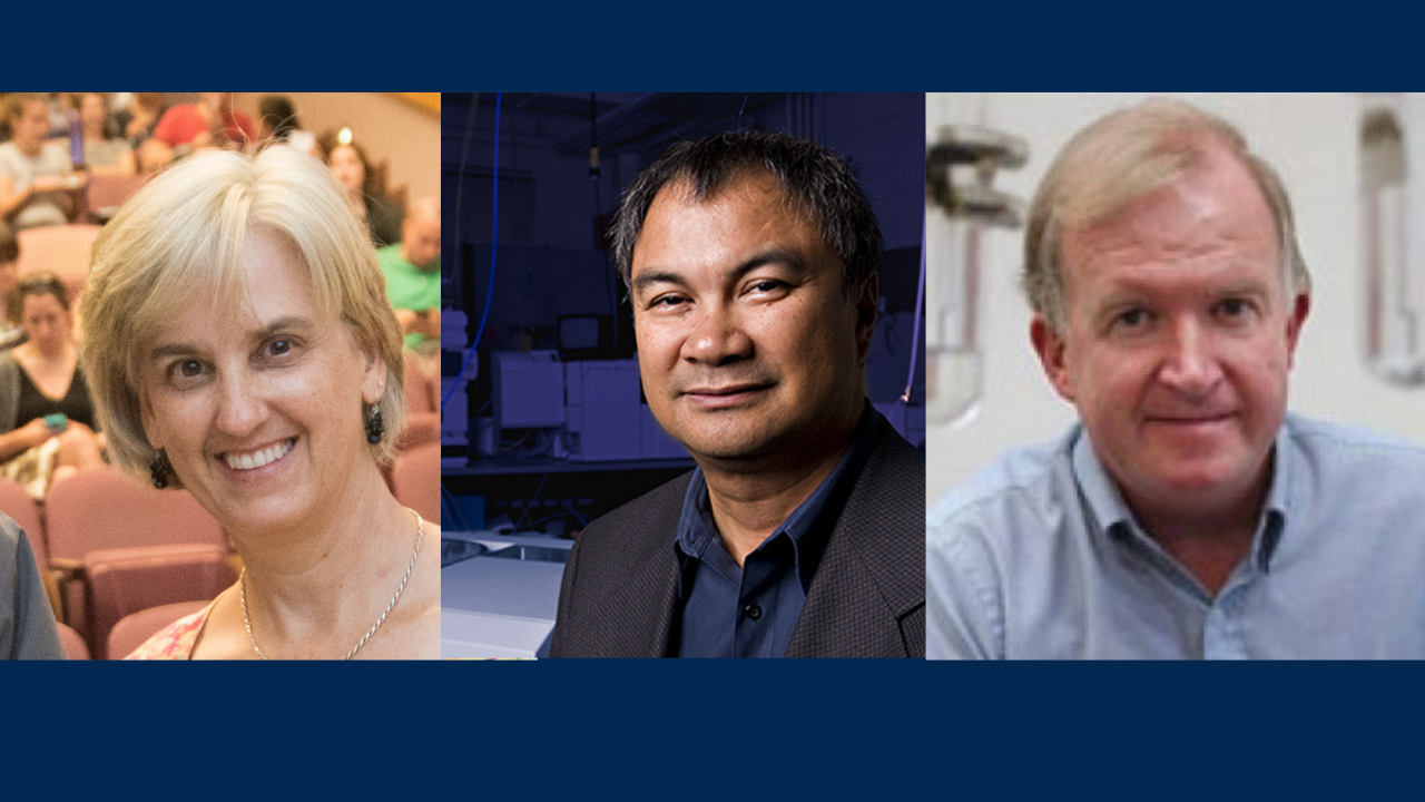 A row of three photos including UC Davis chemistry professors Susan Kauzlarich, Carlito Lebrilla and Philip Power.