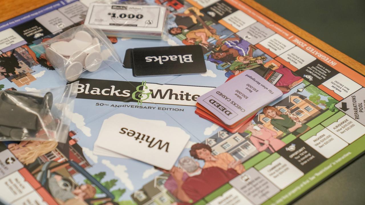 Close-up of new version of Blacks & Whites game