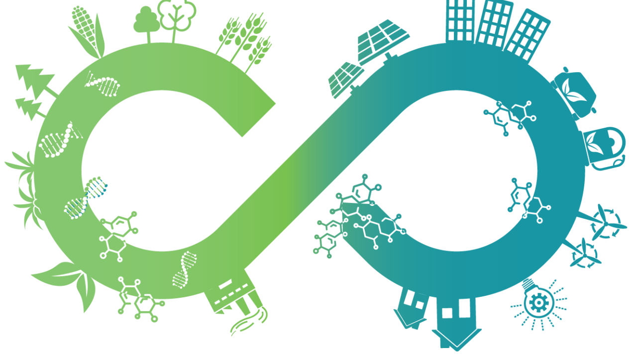 Graphic illustration of green energy sources depicted as an infinity symbol