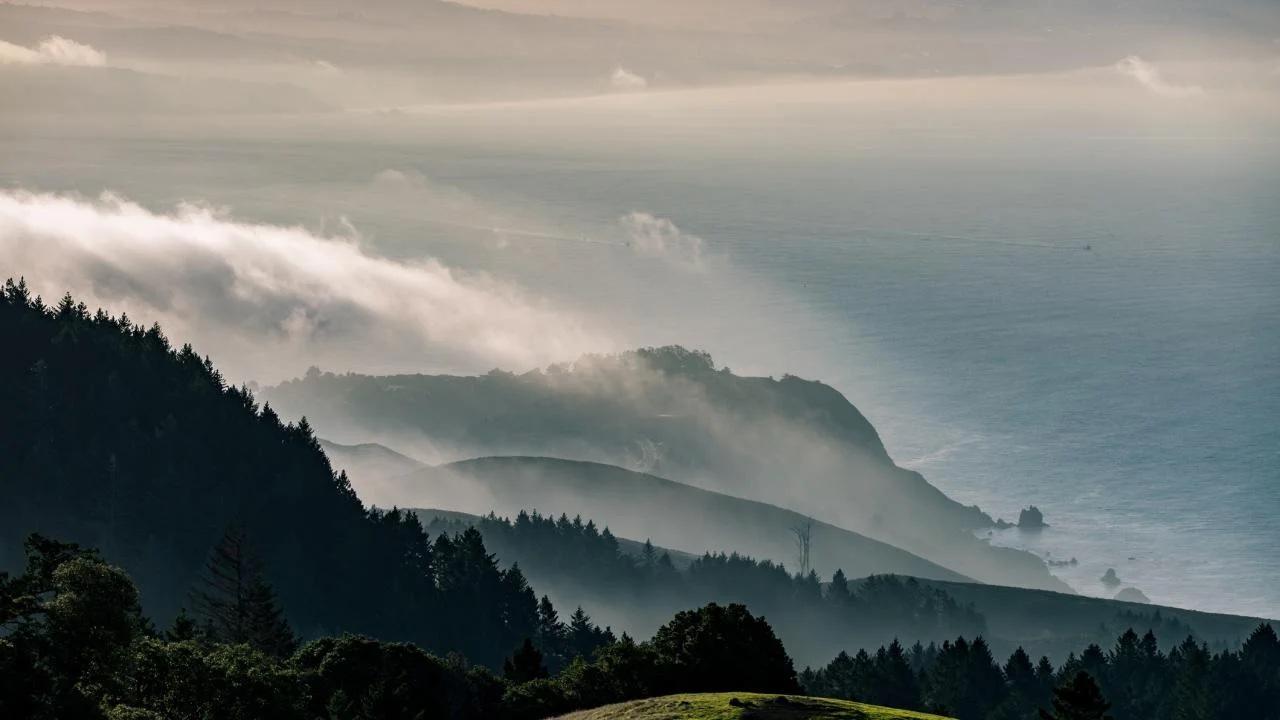 A classic California view — fog rising from the Pacific Ocean as seen from Mount Tamalpais.