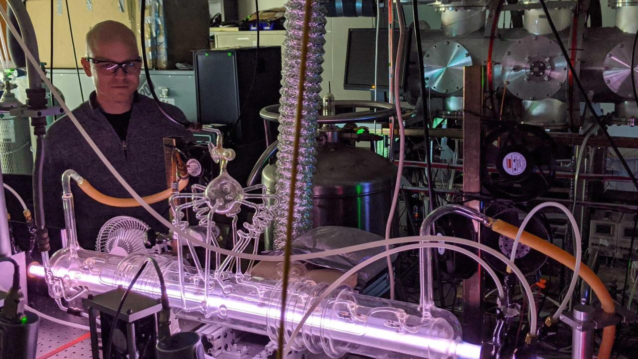 Kyle Crabtree, professor of chemistry at UC Davis, in his laboratory