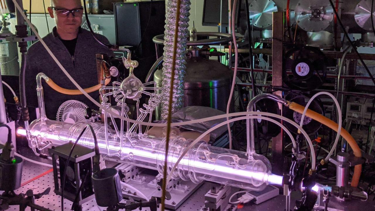 Kyle Crabtree, professor of chemistry at UC Davis, in his laboratory