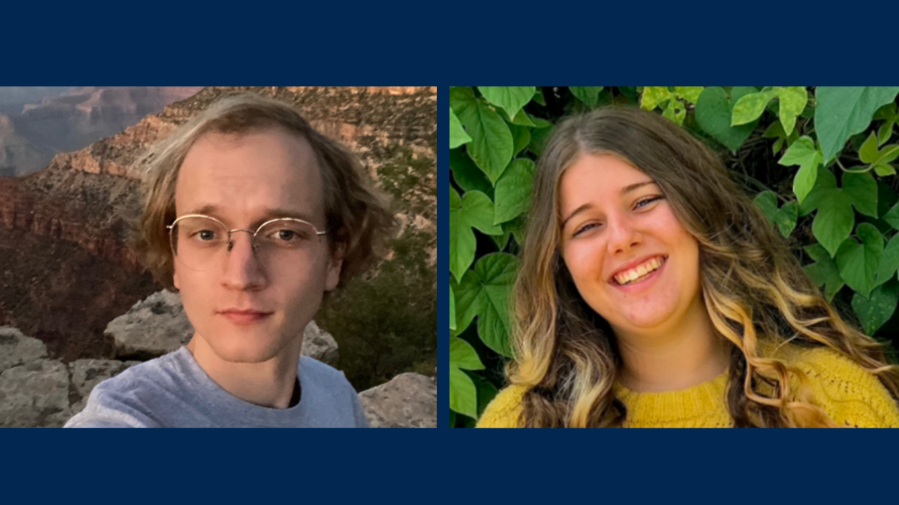 Side-by-side outdoor portraits of two UC Davis students named Critical Language Scholars