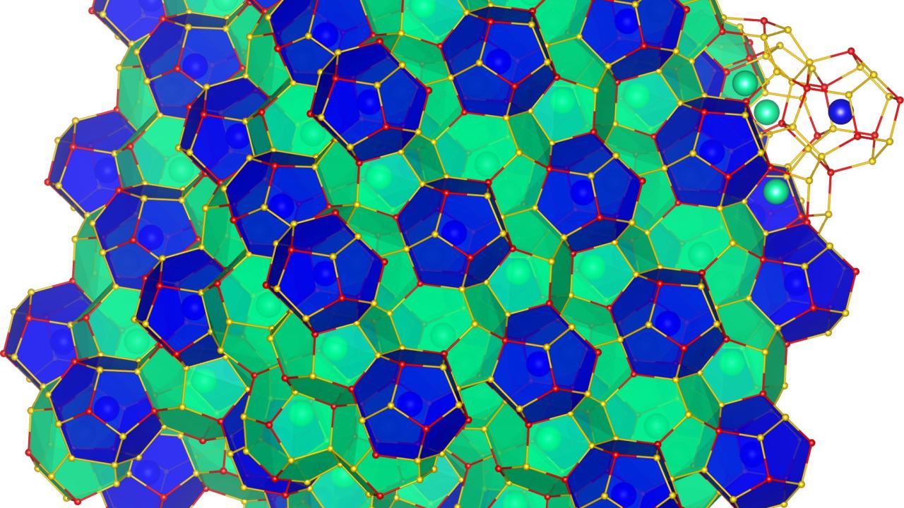 A colorful model of clathrate structure showing their cage-like form