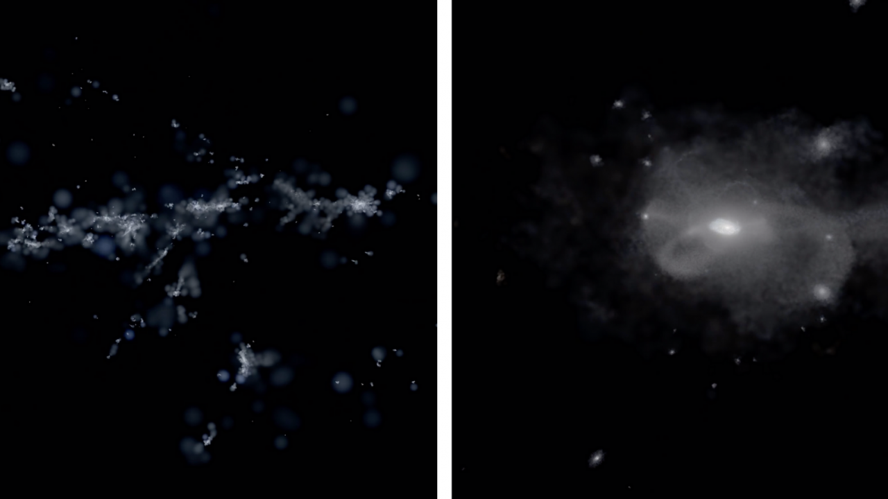 Image of computer simulations of galaxy history