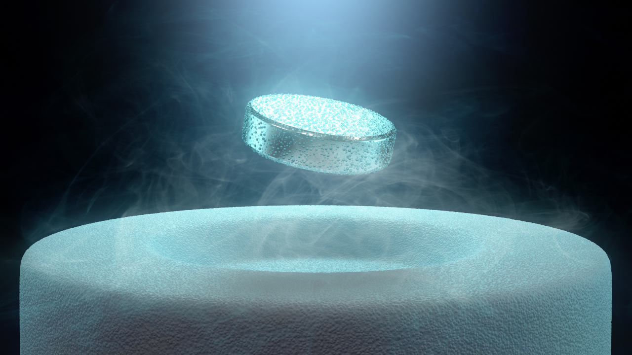 Magnet levitating above a superconductor