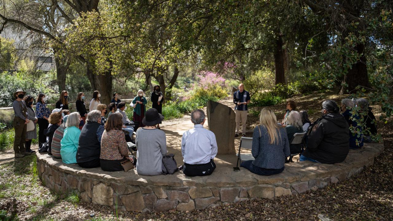 Professor Ari Kelman, faculty advisor to the chancellor and provost, gives remarks in the Native American Contemplative Garden, March 4.