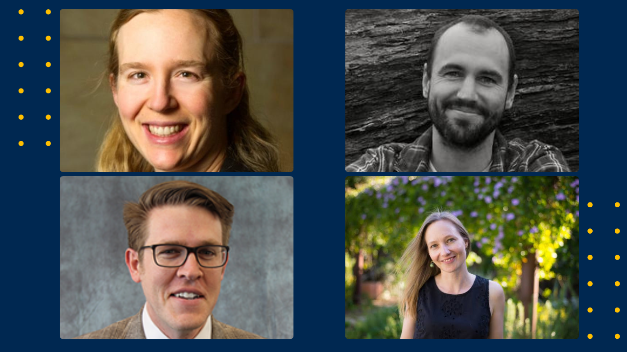 Pictured clockwise from upper left: Julia Chamberlain, Brian Halpin, Margaret Ronda, Mark Verbitsky are the recipients of the 2023 College of Letters and Science Teaching Awards.