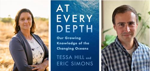 Headshots of Tessa Hill and Eric Simons, and a picture of their book cover.