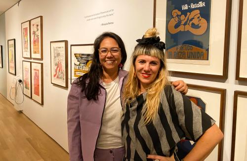 Melanie King-Dollie and Greta McLain at the Montoya exhibition at the Oakland Museum of California