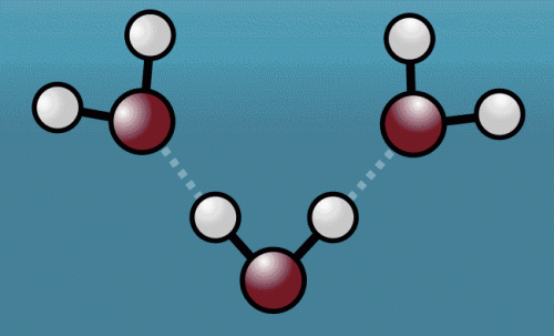 An animation shows how a water molecule responds after being hit with laser light.