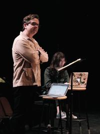 Scott Ebersold watches and directs rehearsal of The Laramie Project