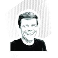 Portrait photo of UC Davis design professor with line-drawing filter 