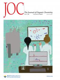 Journal of Organic Chemistry cover illustration of two women scientists working in a laboratory.