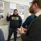 Design major at UC Davis explains a project.