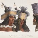 historic painting of three Native Americans wearing traditional headdresses